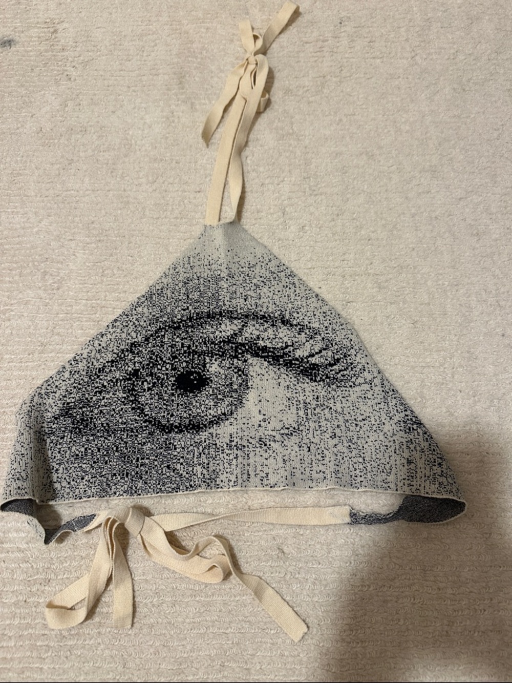 Paloma wool Triangle Halter Crop Top with Eye Graphic in Cream and Black